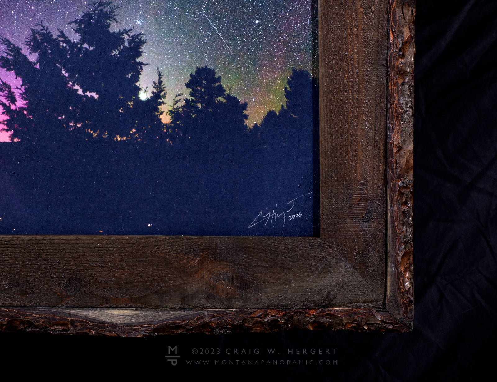 "Canary Spring under the Northern Lights" - 45x15 canvas with barn wood frame