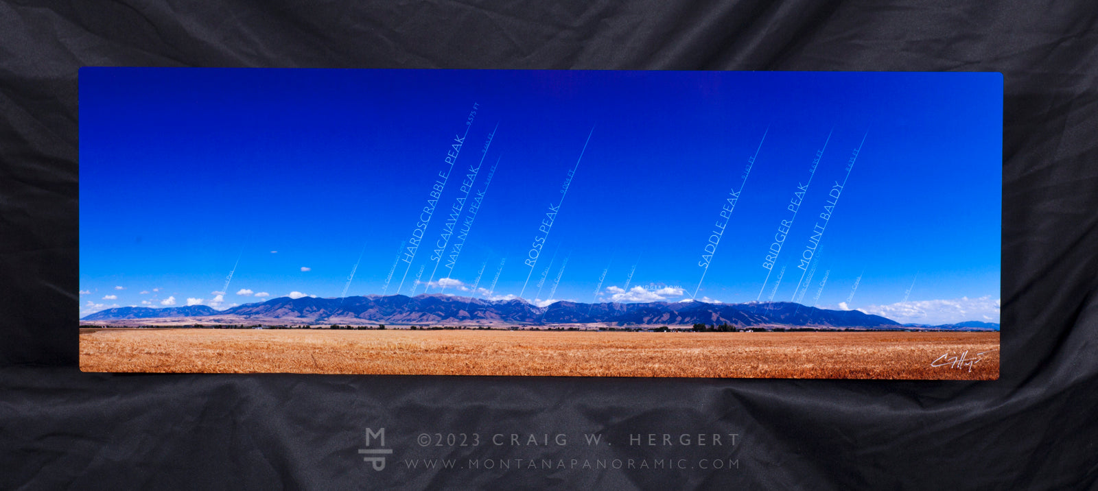 "Bridger Range Map - Summer" - 24x8 "mini" metal print