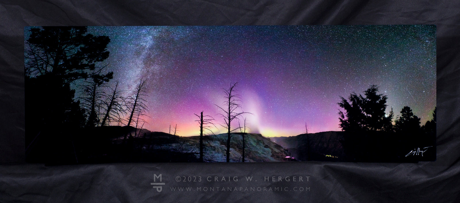 "Canary Springs under the Northern Lights" - 24x8 "mini" metal print