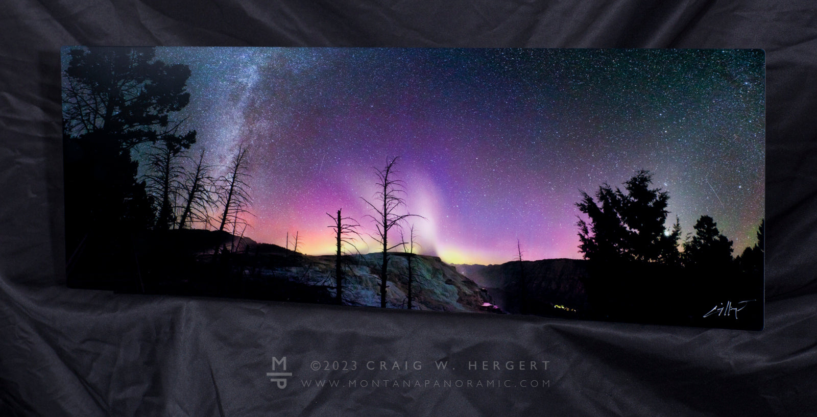 "Canary Springs under the Northern Lights" - 24x8 "mini" metal print