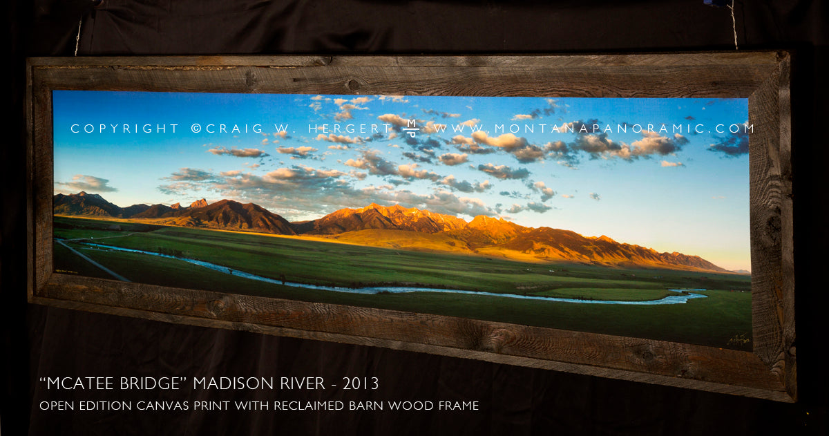 "McAtee Bridge" -80"x20" canvas print  framed barn wood
