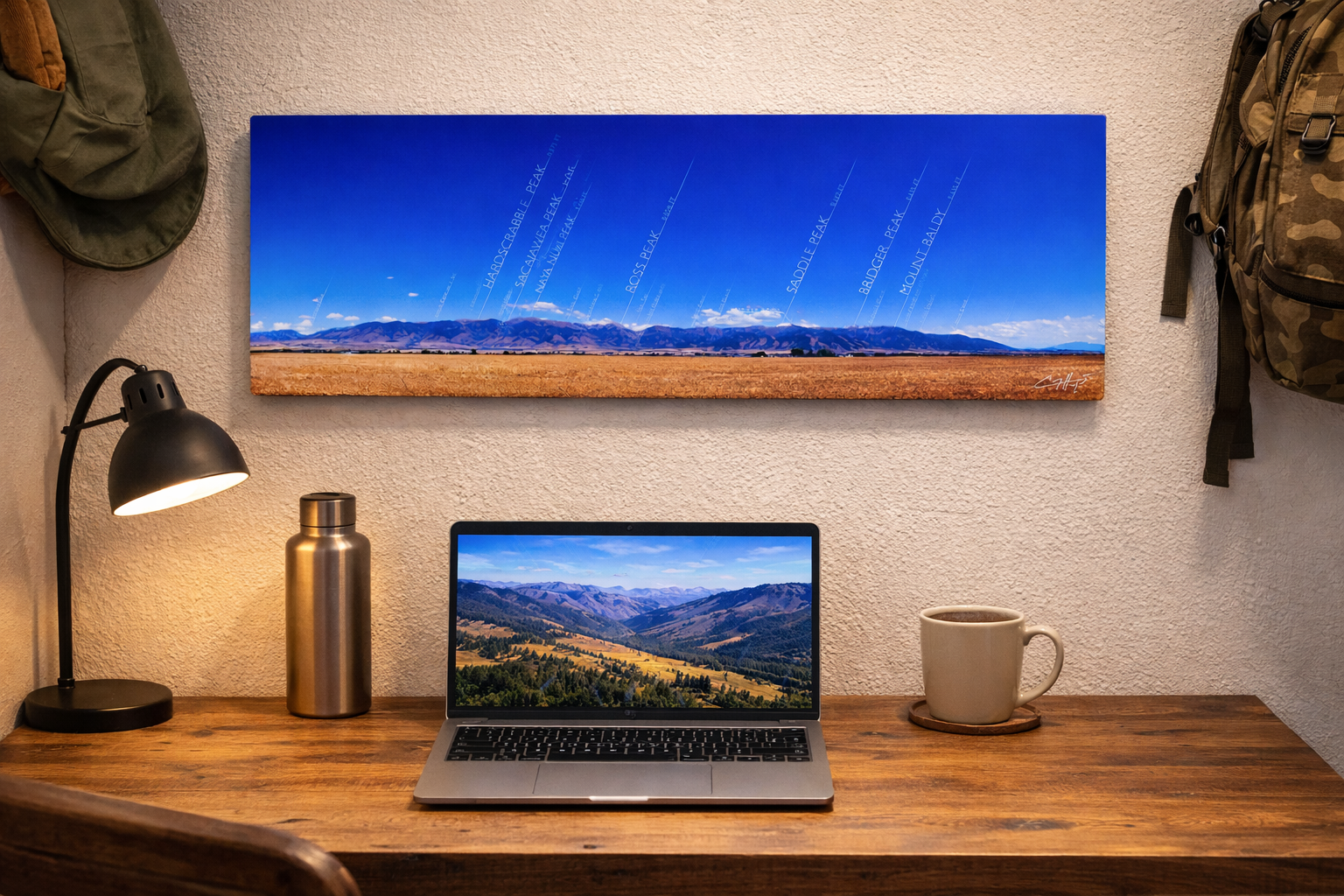 "Bridger Range Map - Summer" - 24x8 "mini" metal print