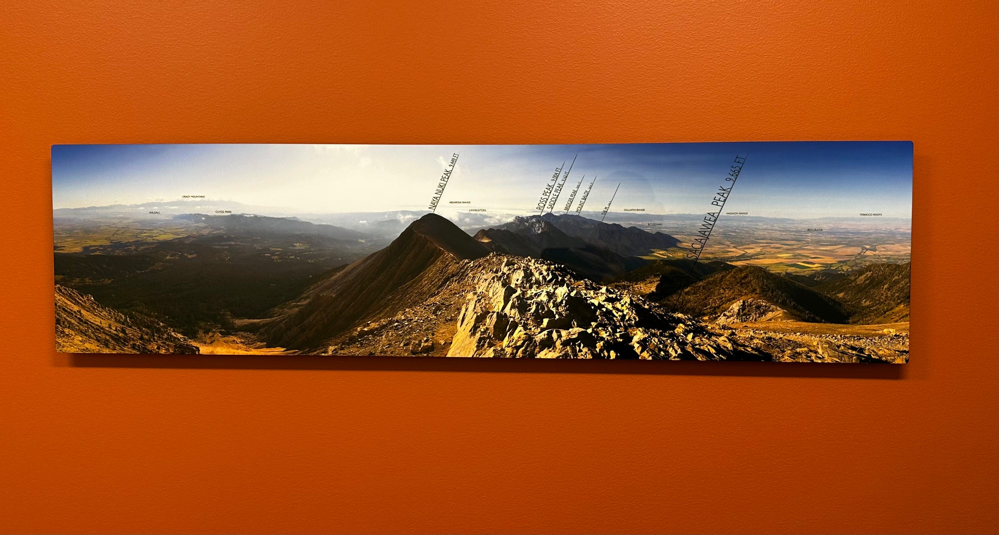 "Sacajawea Peak View - MAP" - 40x10 metal Chromaluxe print - ready to hang