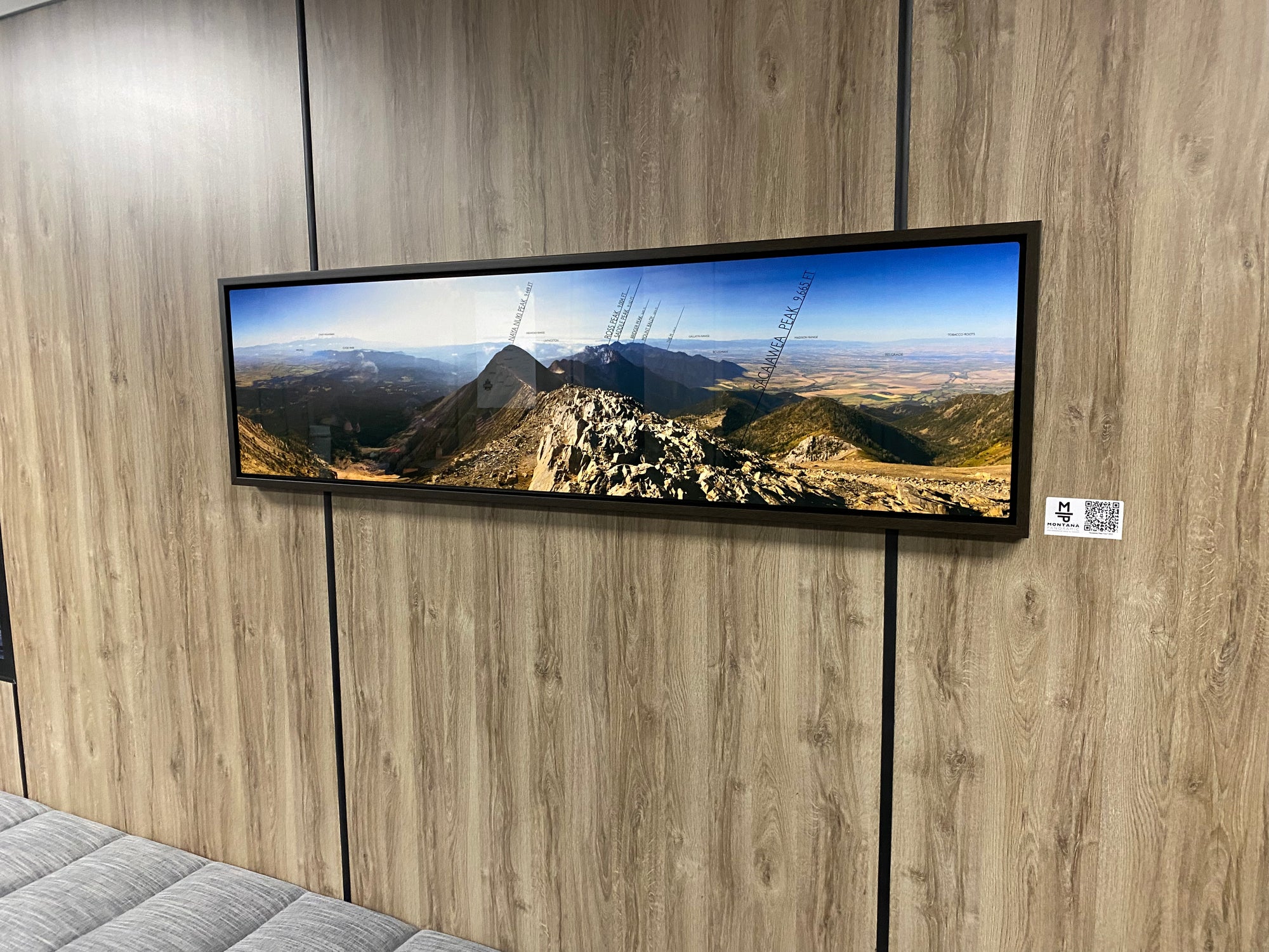 "Sacajawea Peak View - MAP" - 60x15 metal Chromaluxe print with floating frame