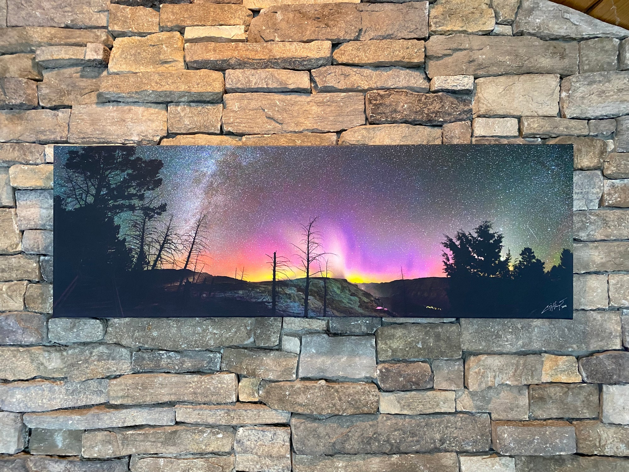 "Canary Spring under the Northern Lights" - 45x15 canvas gallery wrap