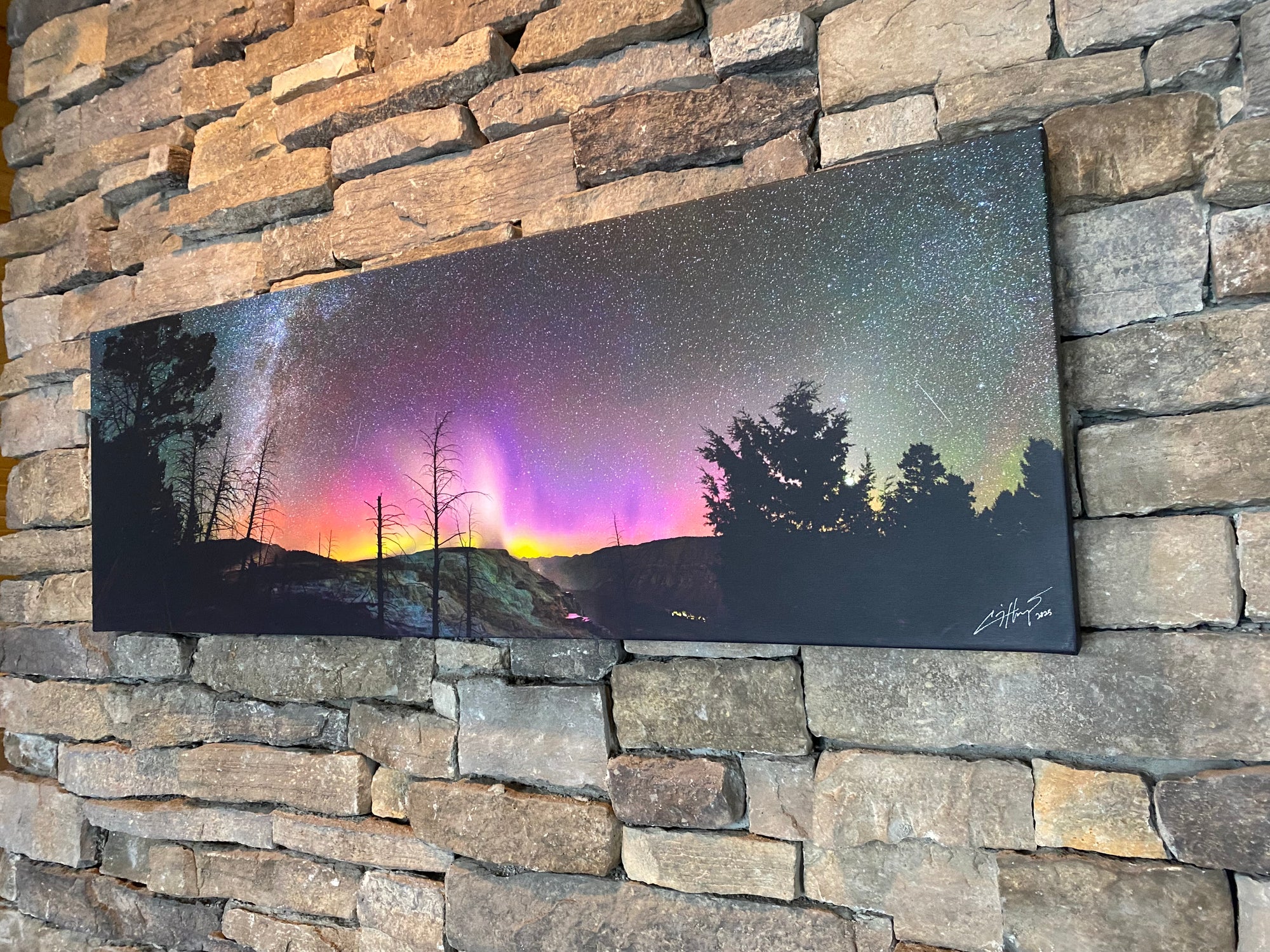 "Canary Spring under the Northern Lights" - 45x15 canvas gallery wrap