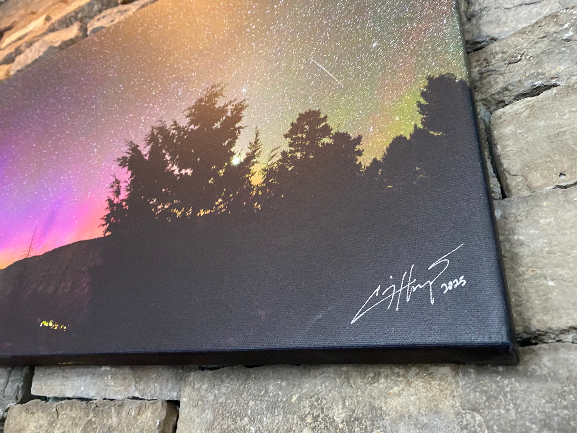 "Canary Spring under the Northern Lights" - 45x15 canvas gallery wrap