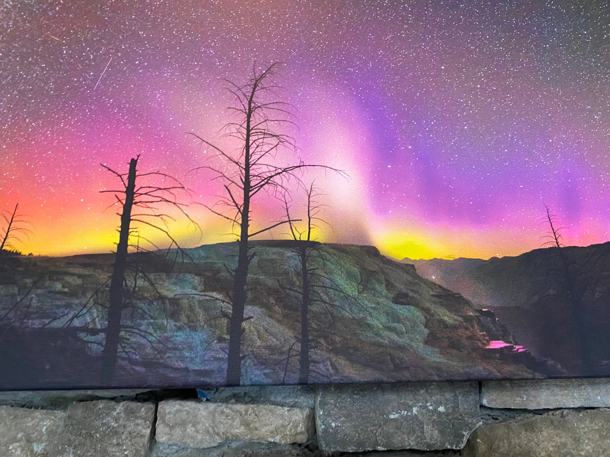 "Canary Spring under the Northern Lights" - 45x15 canvas gallery wrap