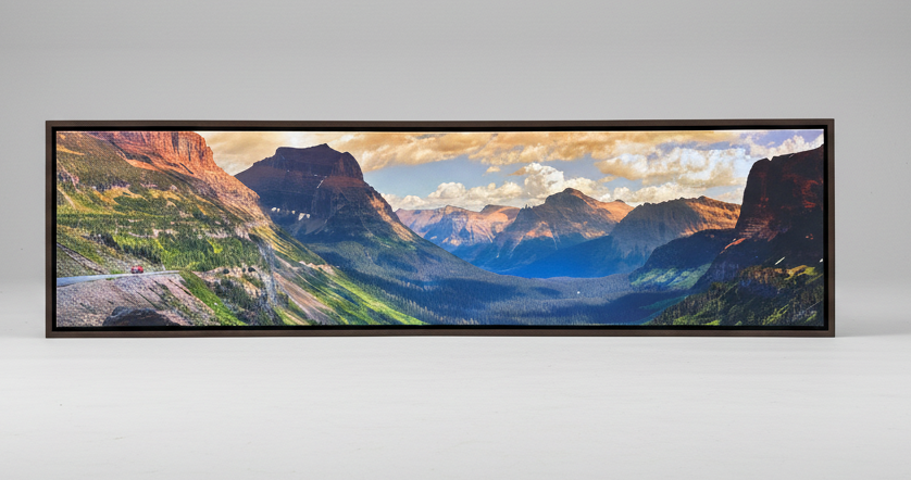 “Going to the Sun #3" 80"x20" canvas with dark walnut frame