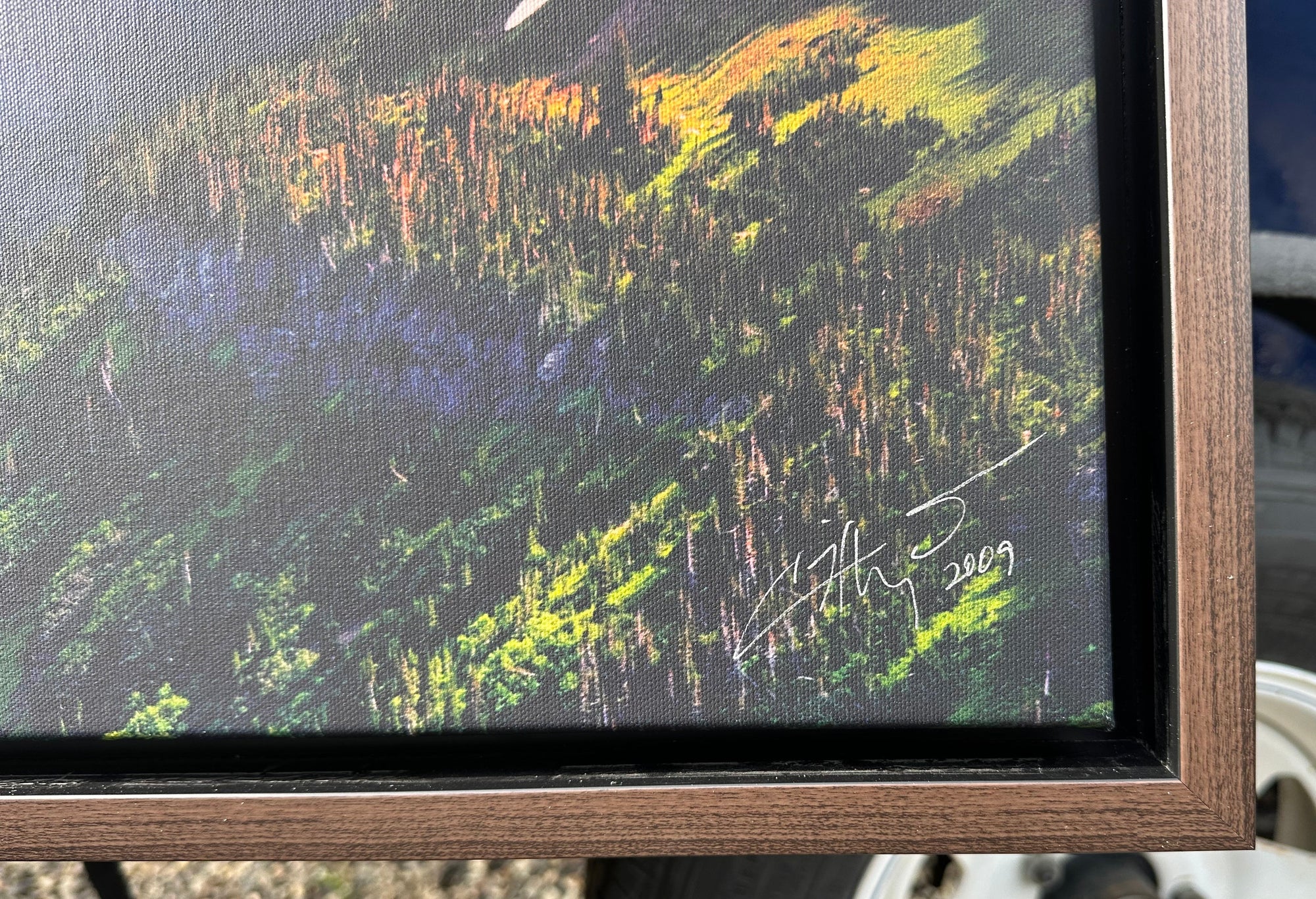 “Going to the Sun #3" 80"x20" canvas with dark walnut frame