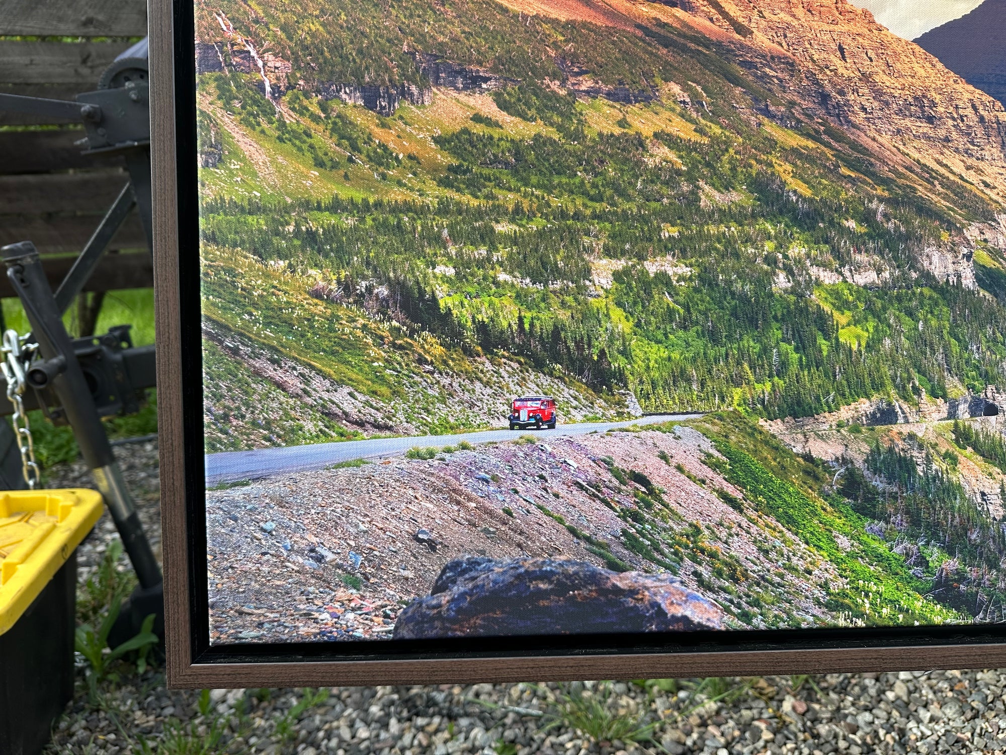“Going to the Sun #3" 80"x20" canvas with dark walnut frame