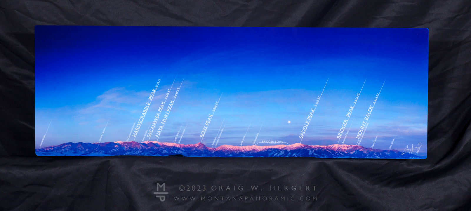 "Bridger Range Map - Winter" - 24x8 "mini" metal print
