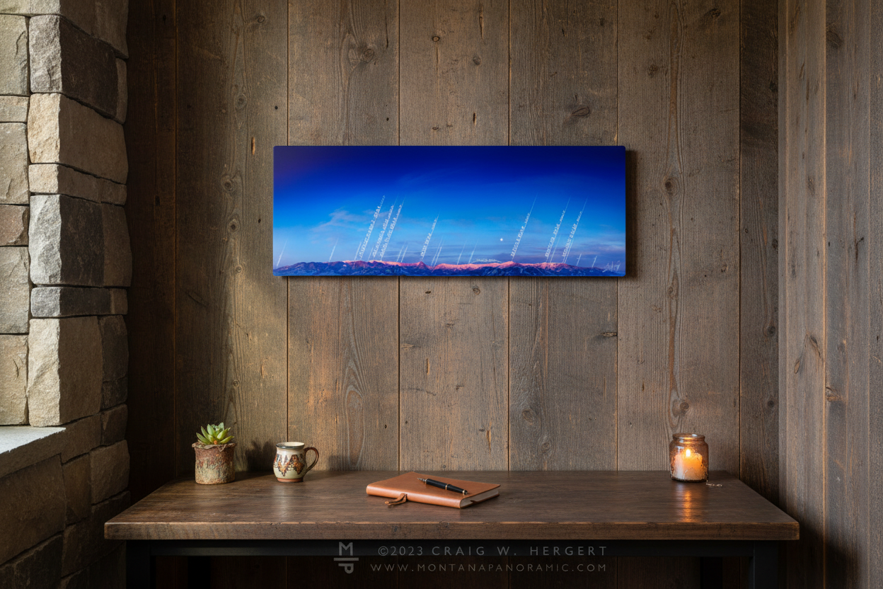 "Bridger Range Map - Winter" - 24x8 "mini" metal print