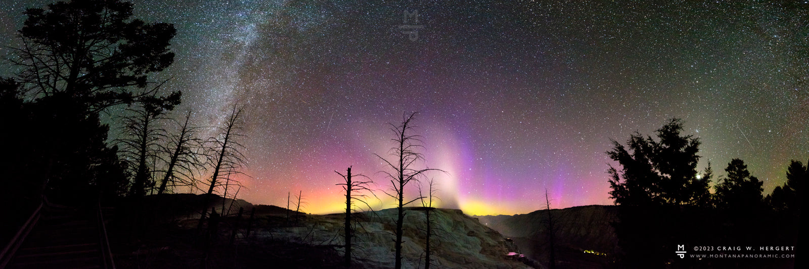"Canary Spring under the Northern Lights" - Yellowstone National Park, MT (OE)