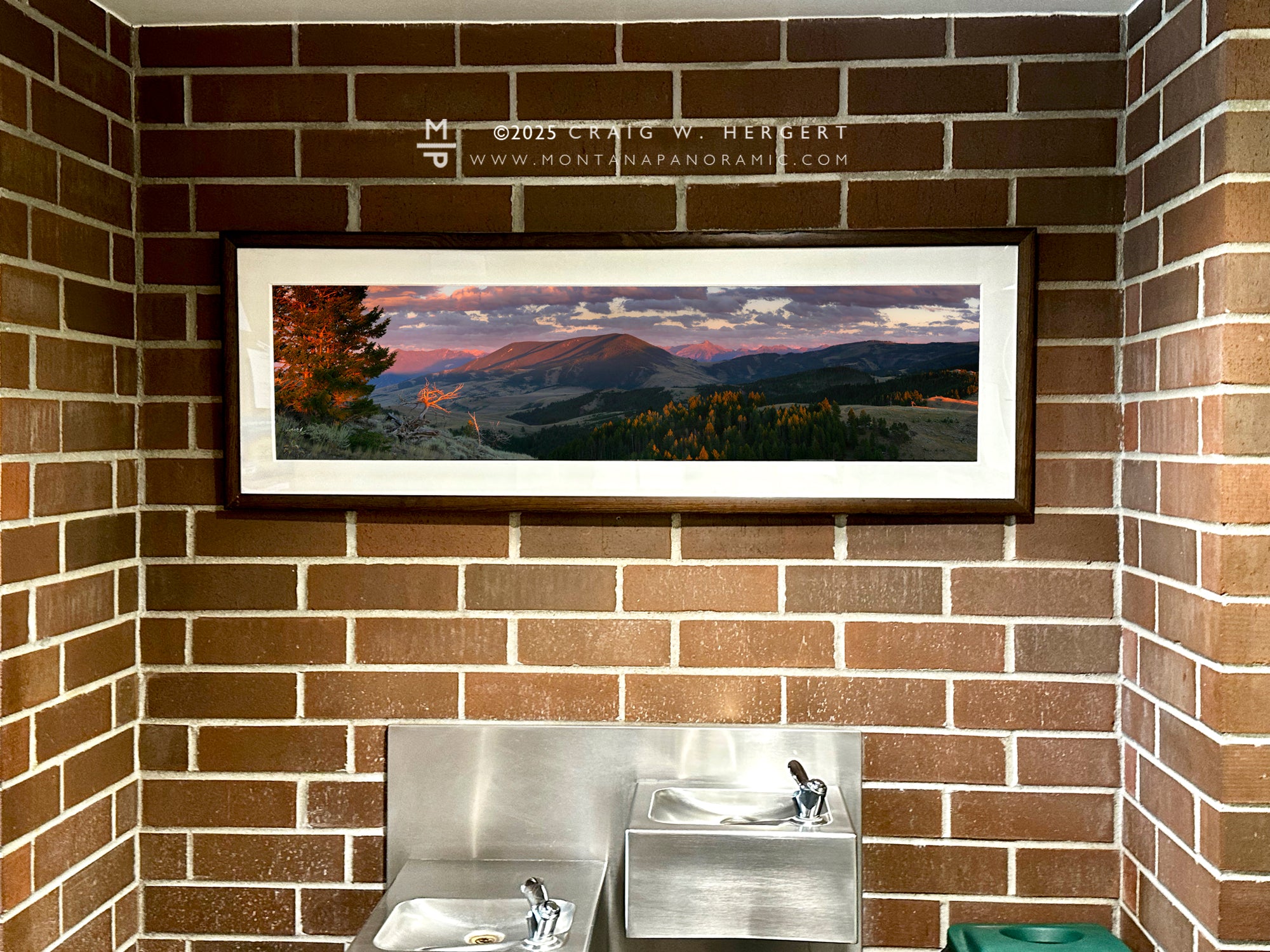"Bozeman Pass" - 55x15 paper print with white mat and walnut frame