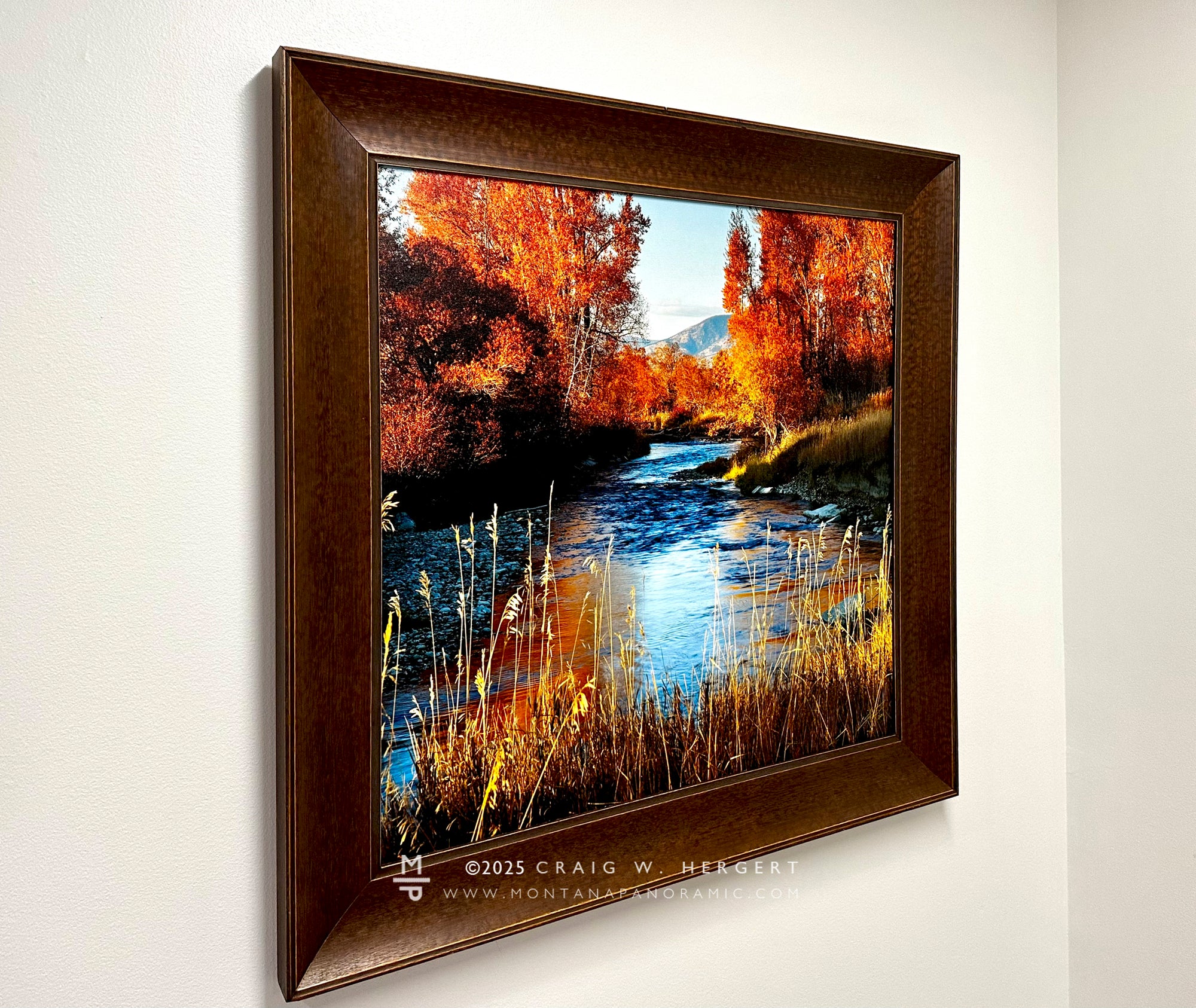 “East Gallatin Fall" 35"x35" canvas with custom walnut frame