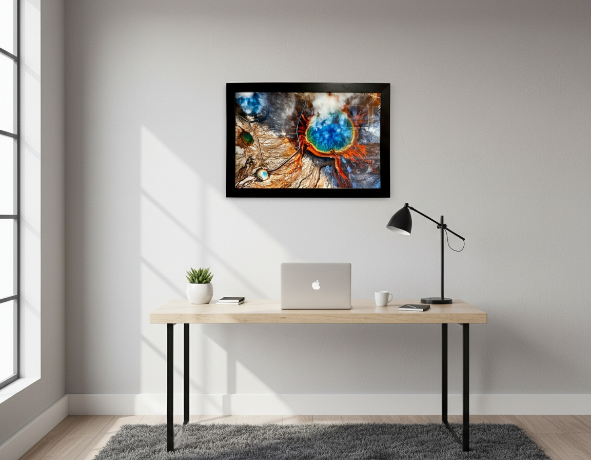 "Grand Prismatic Spring" - 30"x20" cotton paper print with black frame