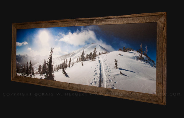 "To the Top of Mount Lockhart" 72"x24" Framed Barnwood- Teton Pass, Choteau (OE)