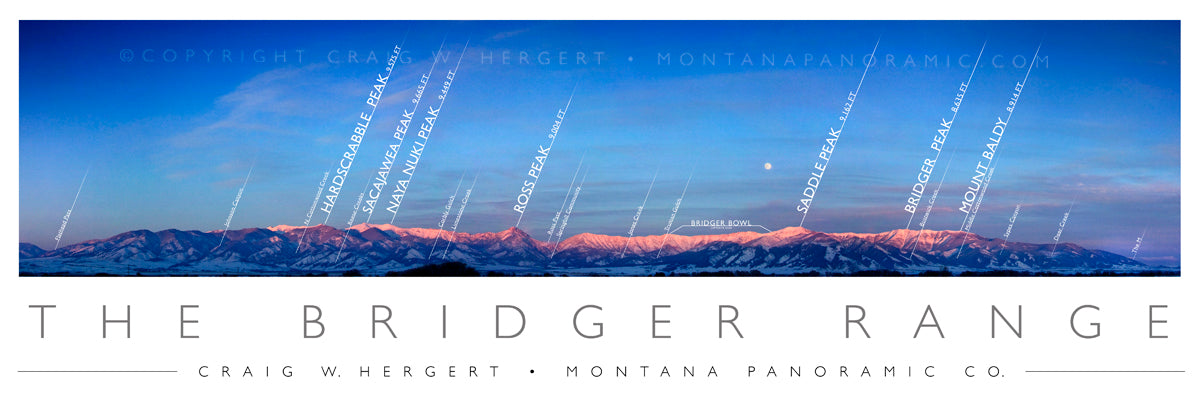 "The Bridger Range Map - Winter"- Bozeman, MT - POSTER
