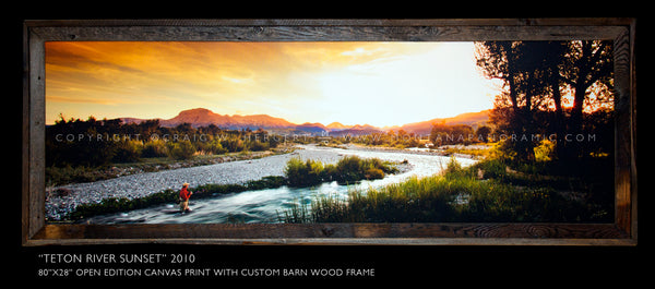 "Teton River Sunset" - 80" x 26" Barnwood Framed Open  Edition