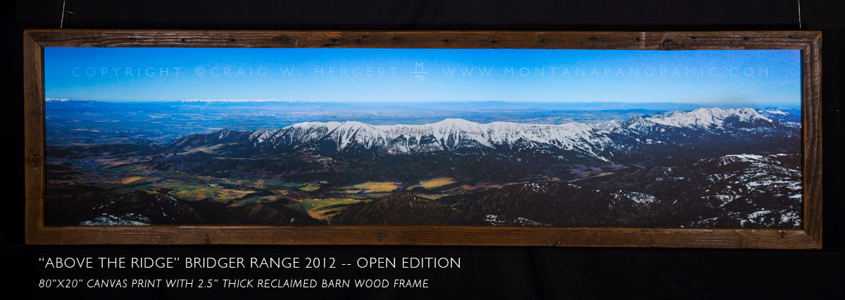 "Above the Ridge" 83"x23" canvas framed barn wood