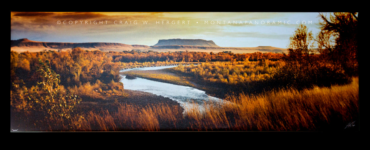 "Fall on the Sun River" - Simms - 30"x10" framed canvas