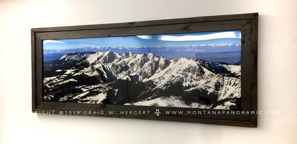 "Northern Bridgers" - 45x15 paper print with barn wood framed