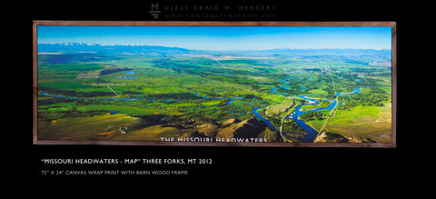 "The Missouri Headwaters- Map" Three Forks, MT - Ready to hang canvas with barn wood