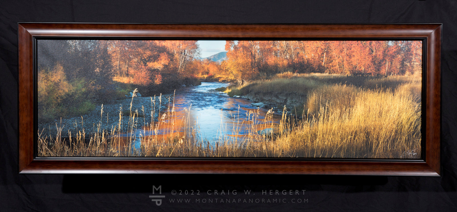 "East Gallatin Fall" 45"x15" open edition canvas with walnut frame