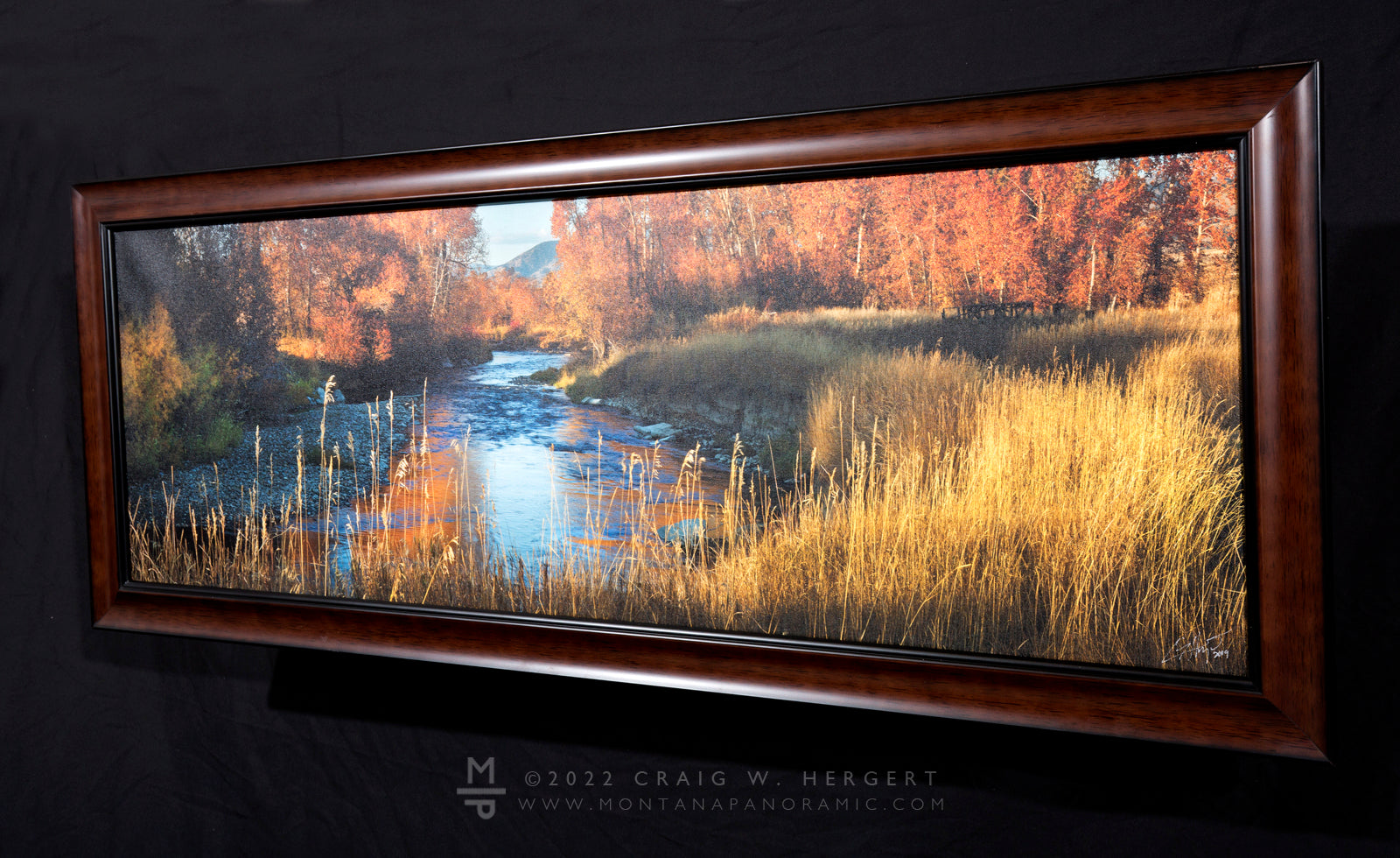 "East Gallatin Fall" 45"x15" open edition canvas with walnut frame