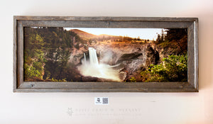 "Boulder Falls Eve" 45x15 canvas with barn wood frame